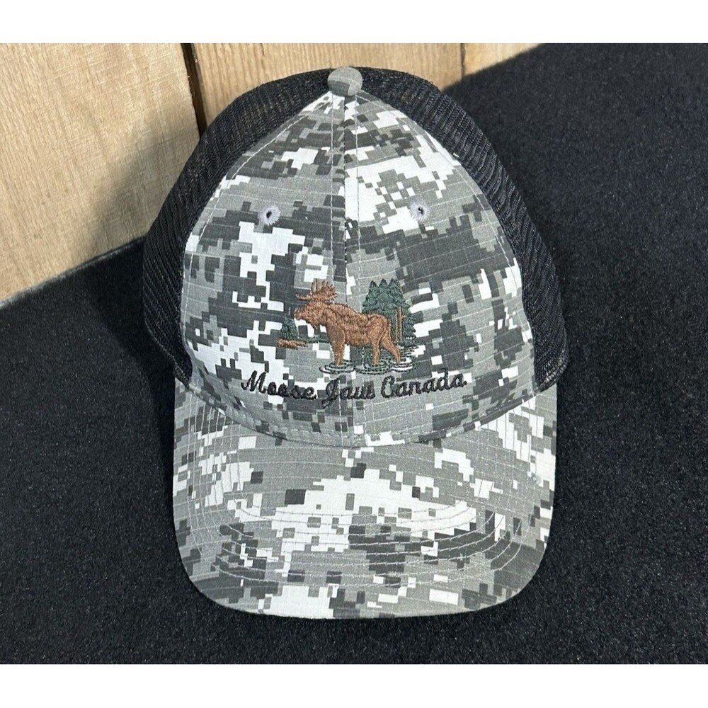 Moose Jaw Canada Digital Pixel Camo Snapback Hat/Cap Black Gray White